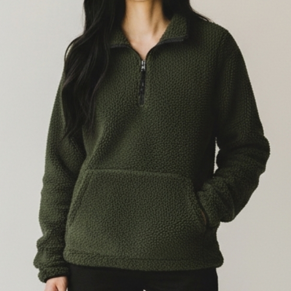 Forest Green Sherpa Quarter Zip Jacket
